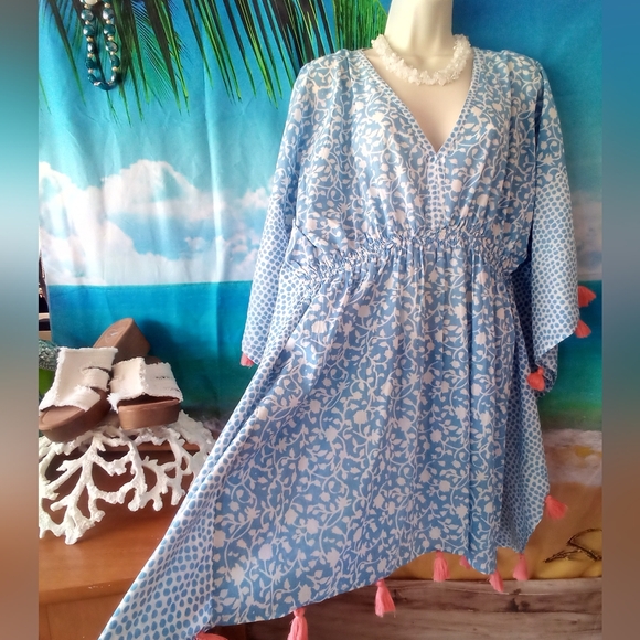 Beautiful kaftan beach coverup with tassels, Large*, NWT - Picture 4 of 8